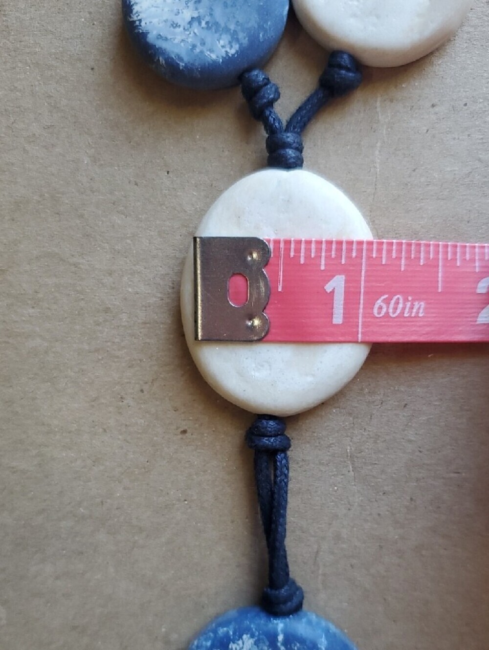 Handmade Navy Blue and Cream Disc Pendant Necklace - Picture 8 of 9